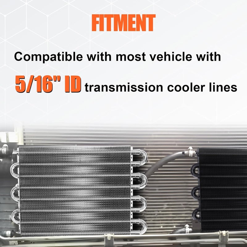 FILTERUP 8 Pass Aluminium Transmission Oil Cooler, 5/16" Universal 8 Rows Tube amd Fin Cooler Kit engine with Hose Mounting, Silver - Image 5